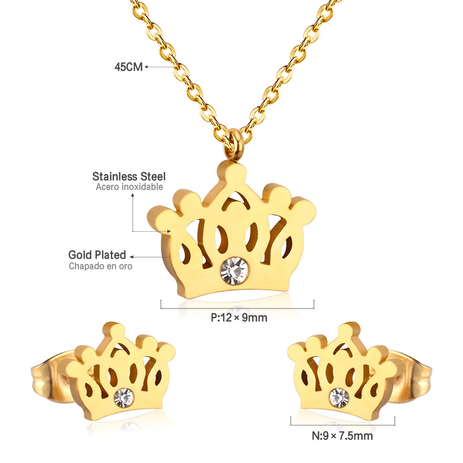 Gold/steel cut crown shape jewelry set with diamonds asonjewelry