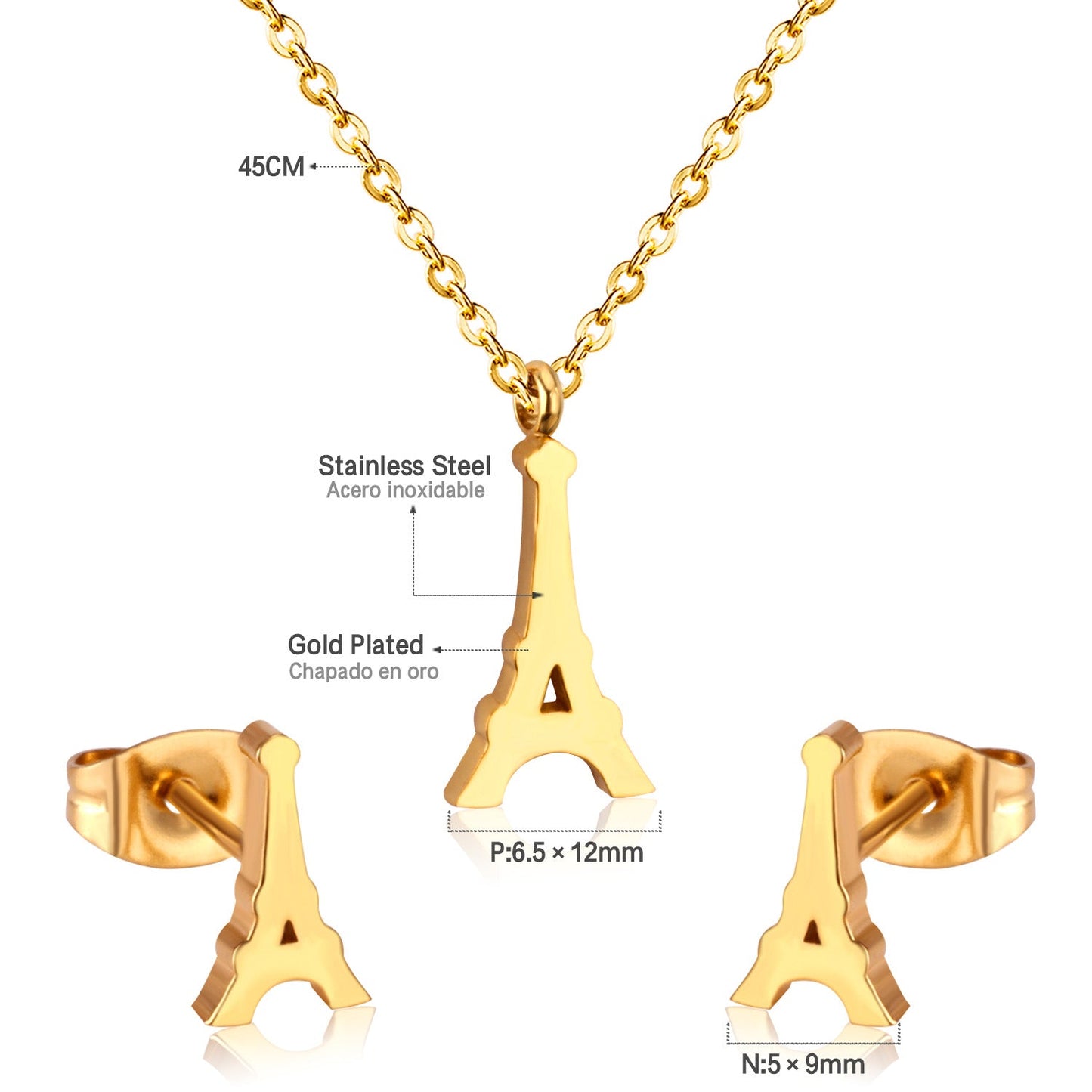 Steel/Gold Cut Smooth/Frosted Jewelry Set with/without Diamonds asonjewelry