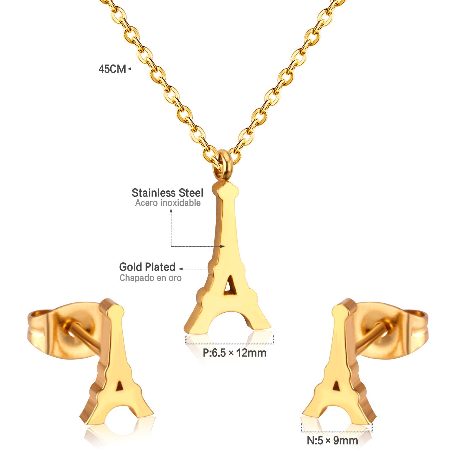 Steel/Gold Cut Smooth/Frosted Jewelry Set with/without Diamonds asonjewelry