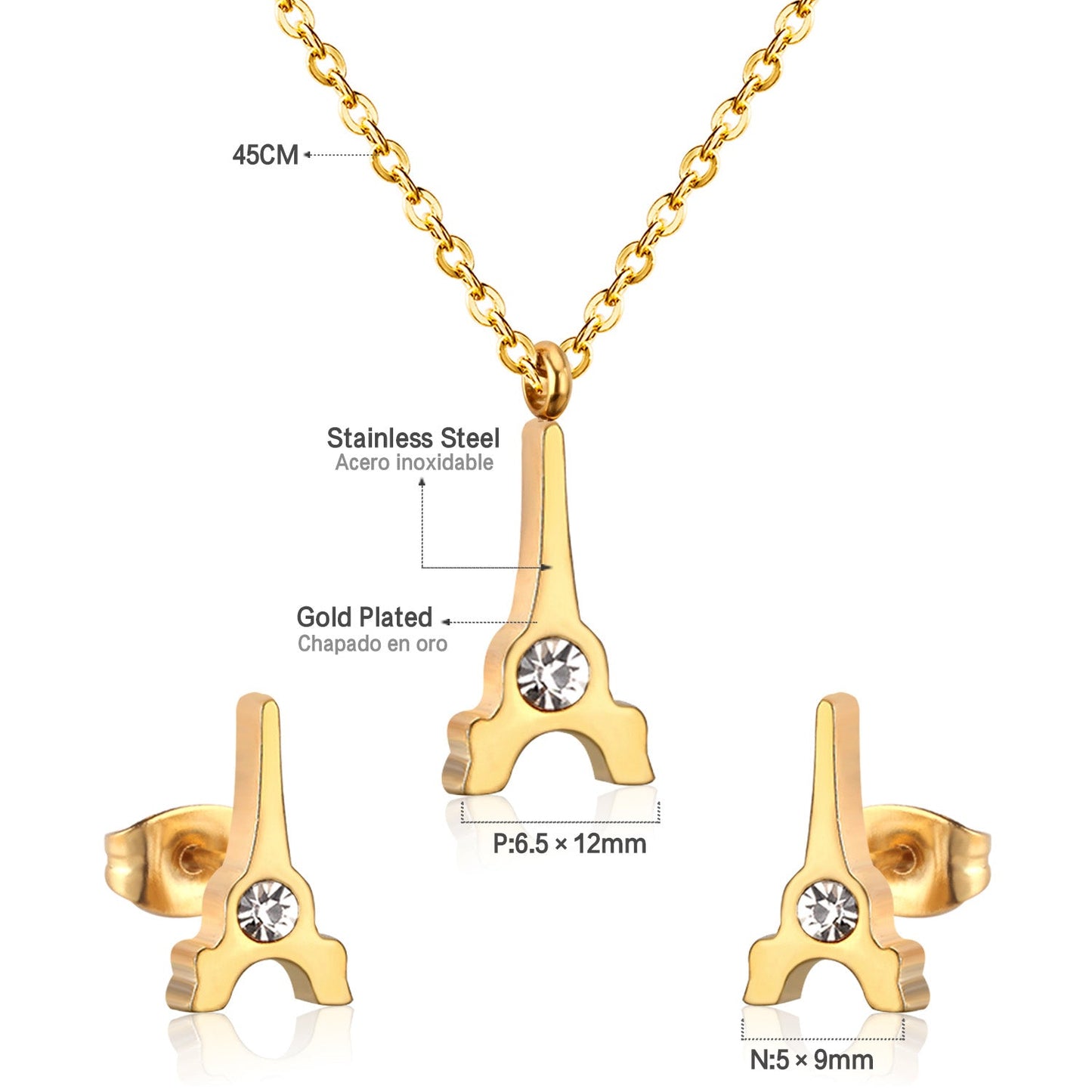 Steel/Gold Cut Smooth/Frosted Jewelry Set with/without Diamonds asonjewelry