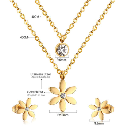 Gold/Steel Two-Chain Pendant Jewelry Set with Diamonds in the Shape of a Snowflake asonjewelry