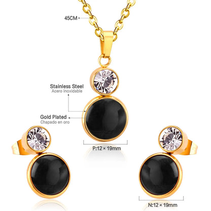 Crystal Opals Stainless Steel Necklaces Earrings Jewellery Sets Dubai Indian Wedding Jewelry Sets For Women Girls asonjewelry