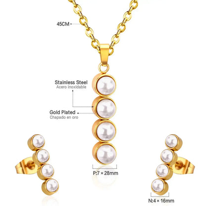 Fashion White Imitation Pearls Crystal Pendant Necklace Stud Earrings For Women Wedding Jewellry Sets bijoux femme asonjewelry