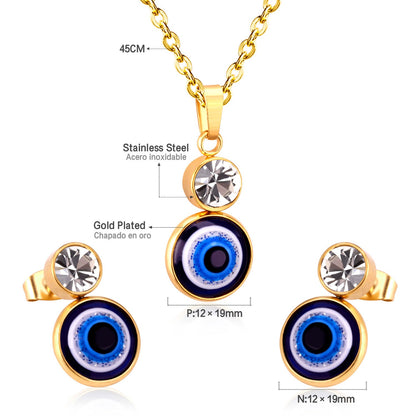 Steel/Golden Glitter Eye Pendant Jewelry Set with Diamonds asonjewelry