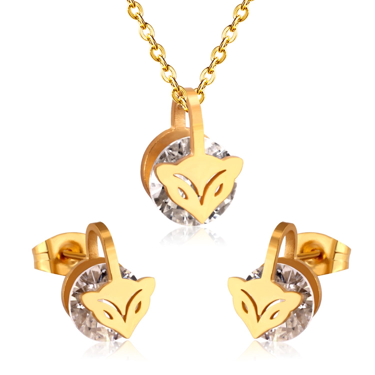 Gold/Steel with Zircon Arrow Shape Pendant Jewelry Set asonjewelry
