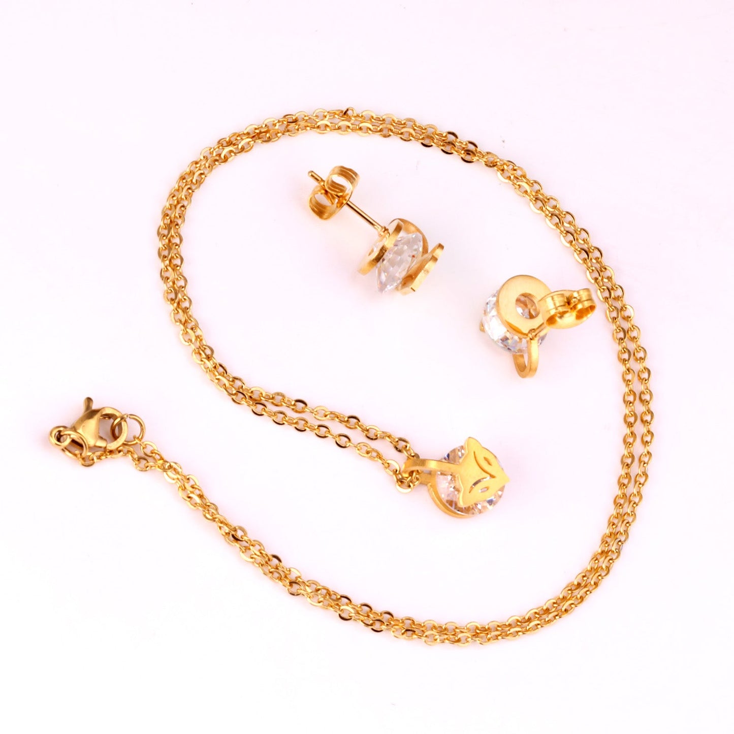 Gold/Steel with Zircon Arrow Shape Pendant Jewelry Set asonjewelry