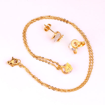 Gold/Steel with Zircon Arrow Shape Pendant Jewelry Set asonjewelry