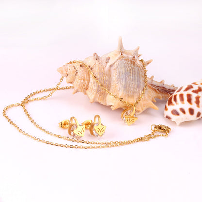 Gold/Steel with Zircon Arrow Shape Pendant Jewelry Set asonjewelry