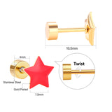 12 pairs steel/golden star ombre screwback stud earrings