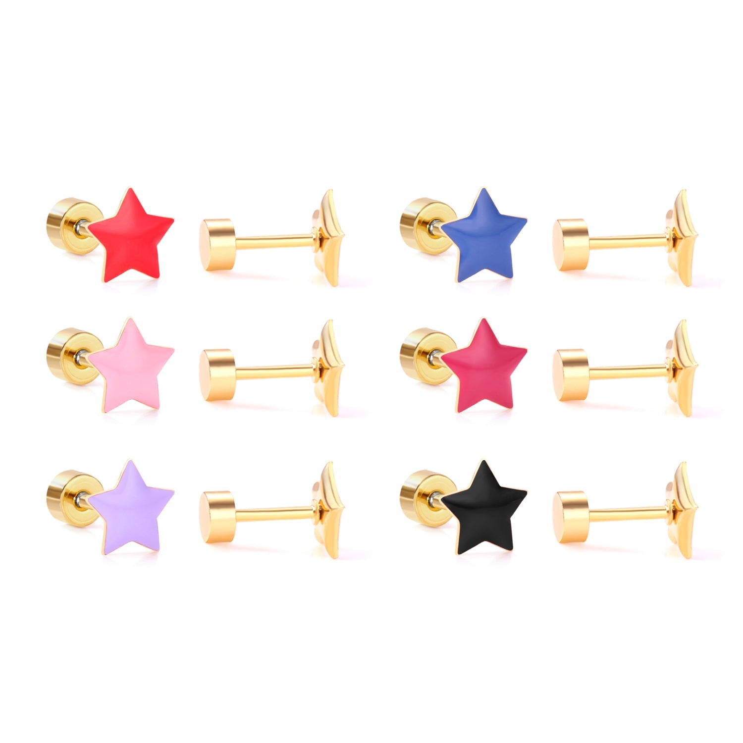 12 pairs steel/golden star ombre screwback stud earrings asonjewelry