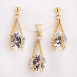 Steel/Gold Simple with Oversized Diamond Pendant Jewelry Set
