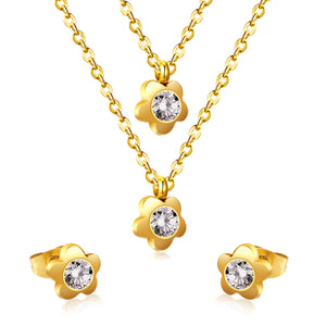 Gold/Steel Pentagram Double Chain Pendant Set with Diamonds