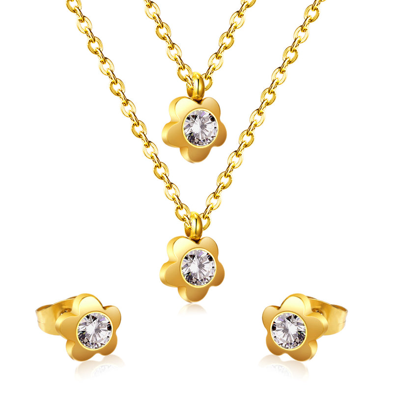 Gold/Steel Pentagram Double Chain Pendant Set with Diamonds