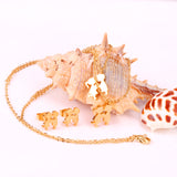 Gold/steel two children playing double chain pendant jewelry set