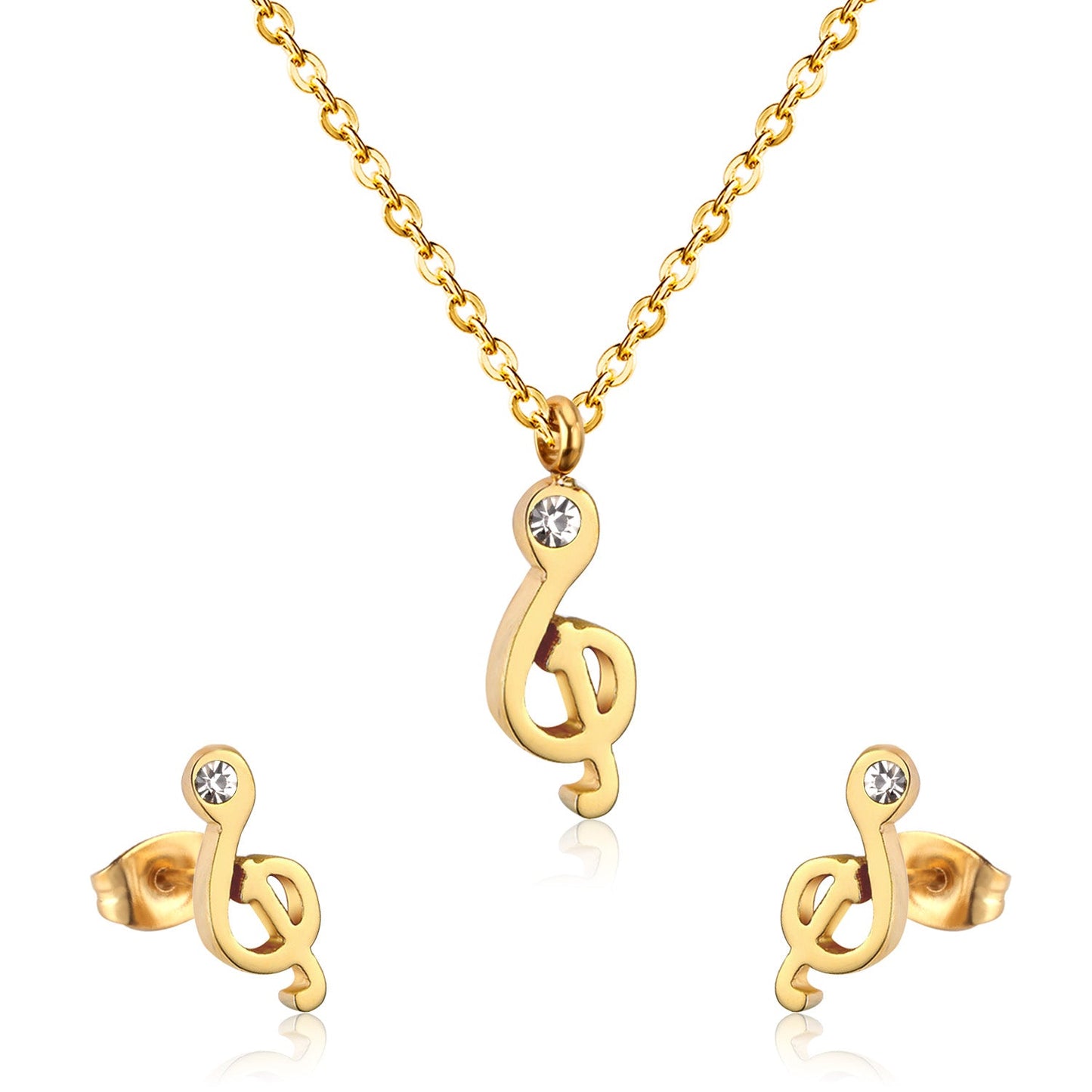 Gold/Steel Music Note Cut Jewelry Set with Diamonds asonjewelry