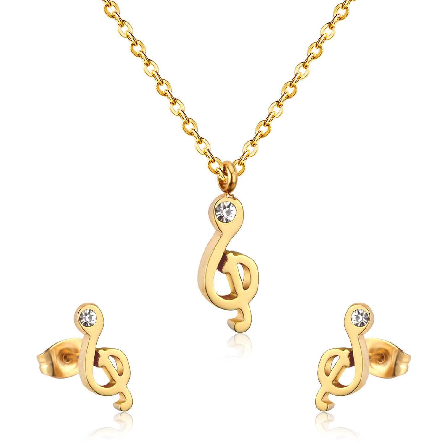 Gold/Steel Music Note Cut Jewelry Set with Diamonds asonjewelry