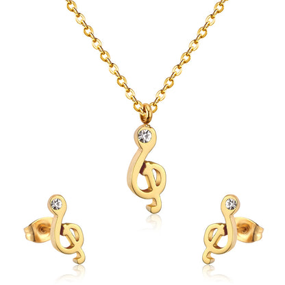 Gold/Steel Music Note Cut Jewelry Set with Diamonds asonjewelry