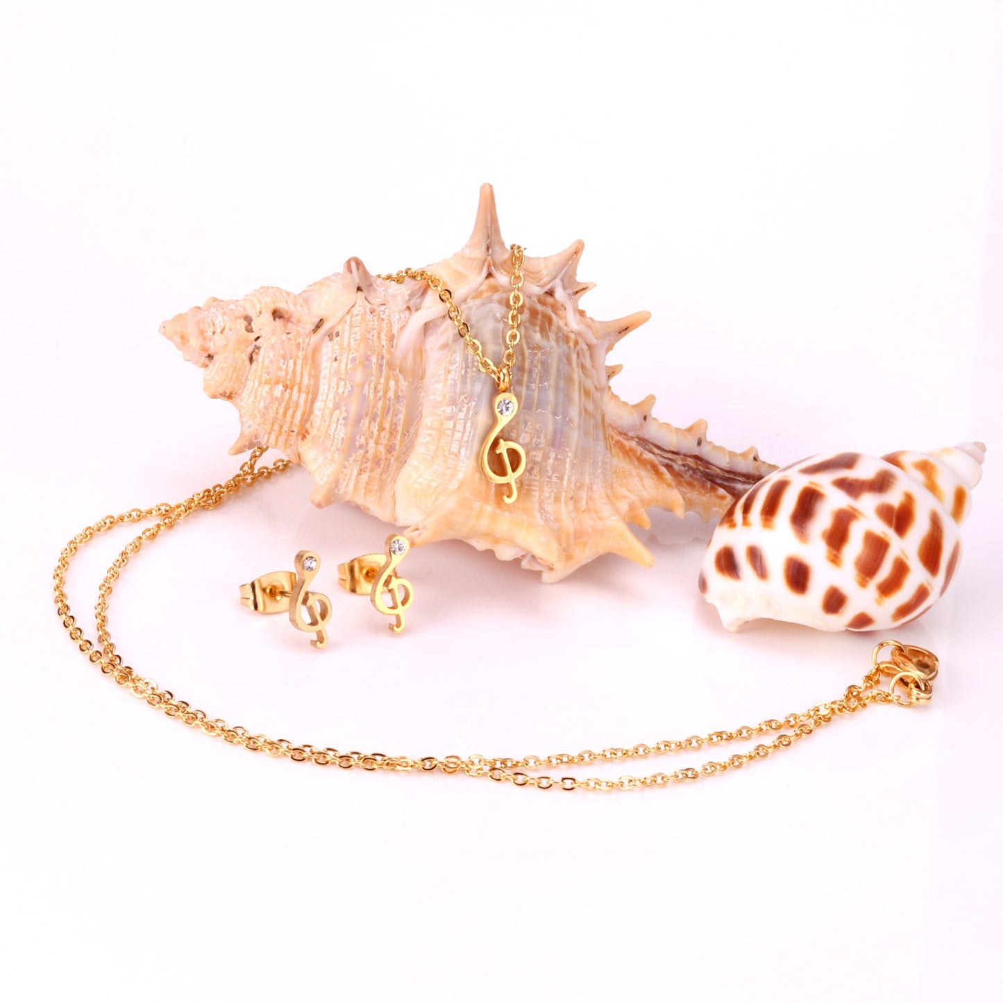 Gold/Steel Music Note Cut Jewelry Set with Diamonds asonjewelry