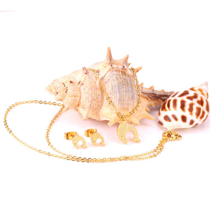 Gold/Steel Cut Dolphin Leaping Out of Water Frosted Set without Diamonds asonjewelry