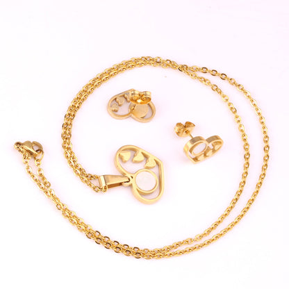 Gold/Steel Wispy Cut Heart Shape White Shell Jewelry Set asonjewelry
