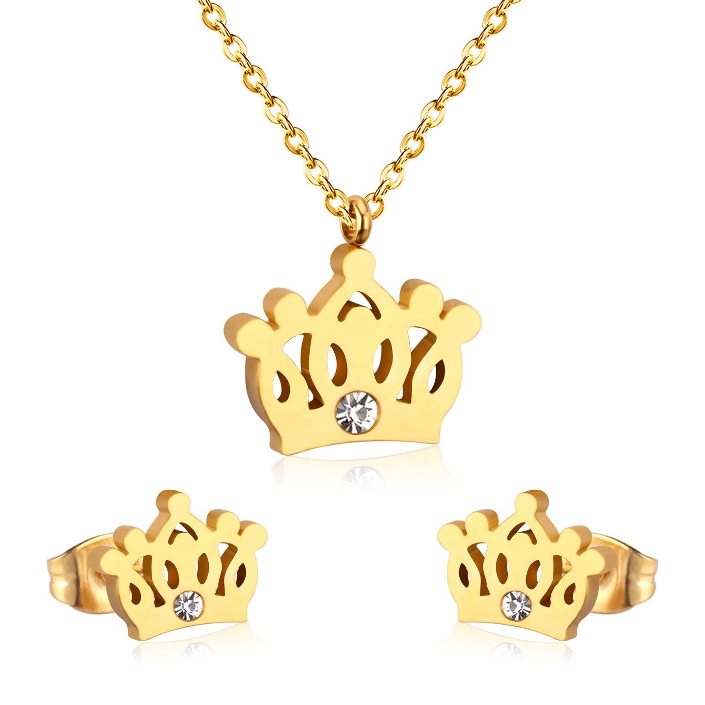 Gold/steel cut crown shape jewelry set with diamonds asonjewelry
