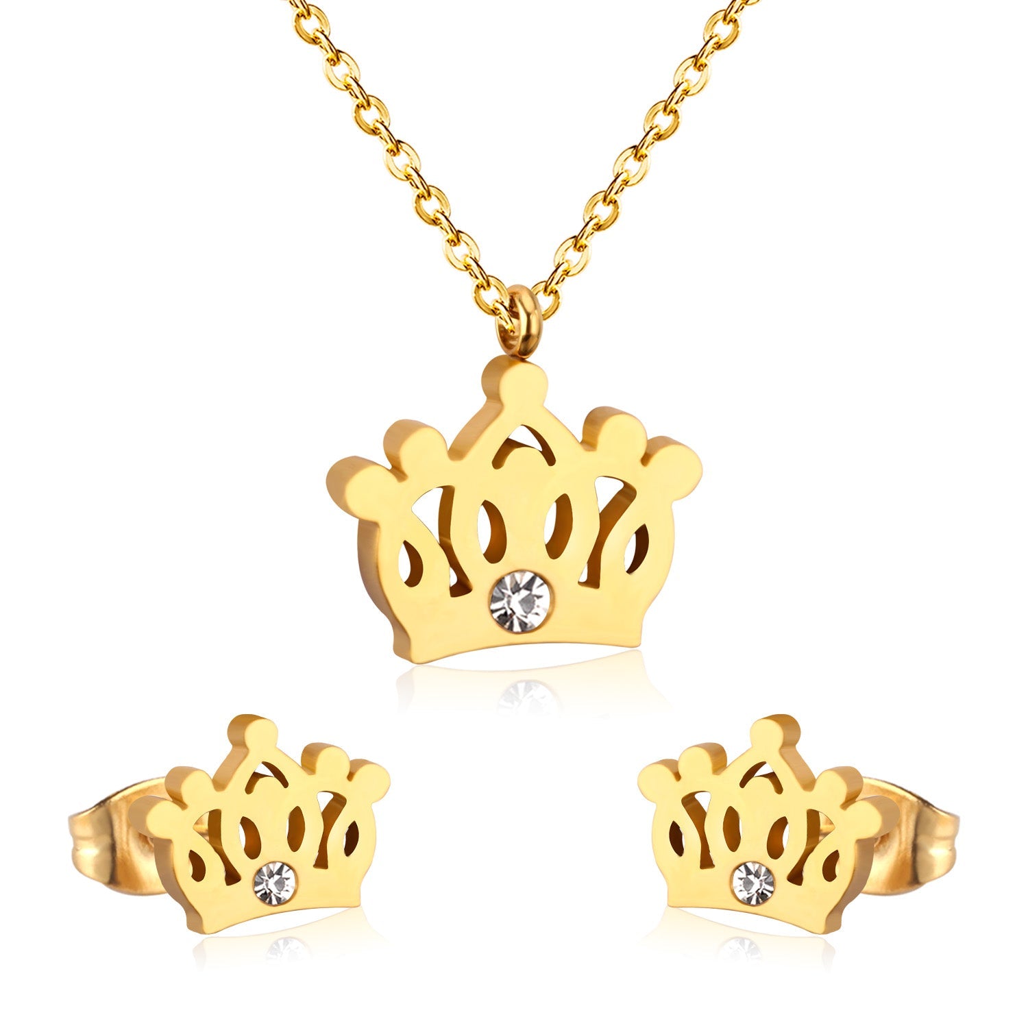 Gold/steel cut crown shape jewelry set with diamonds asonjewelry