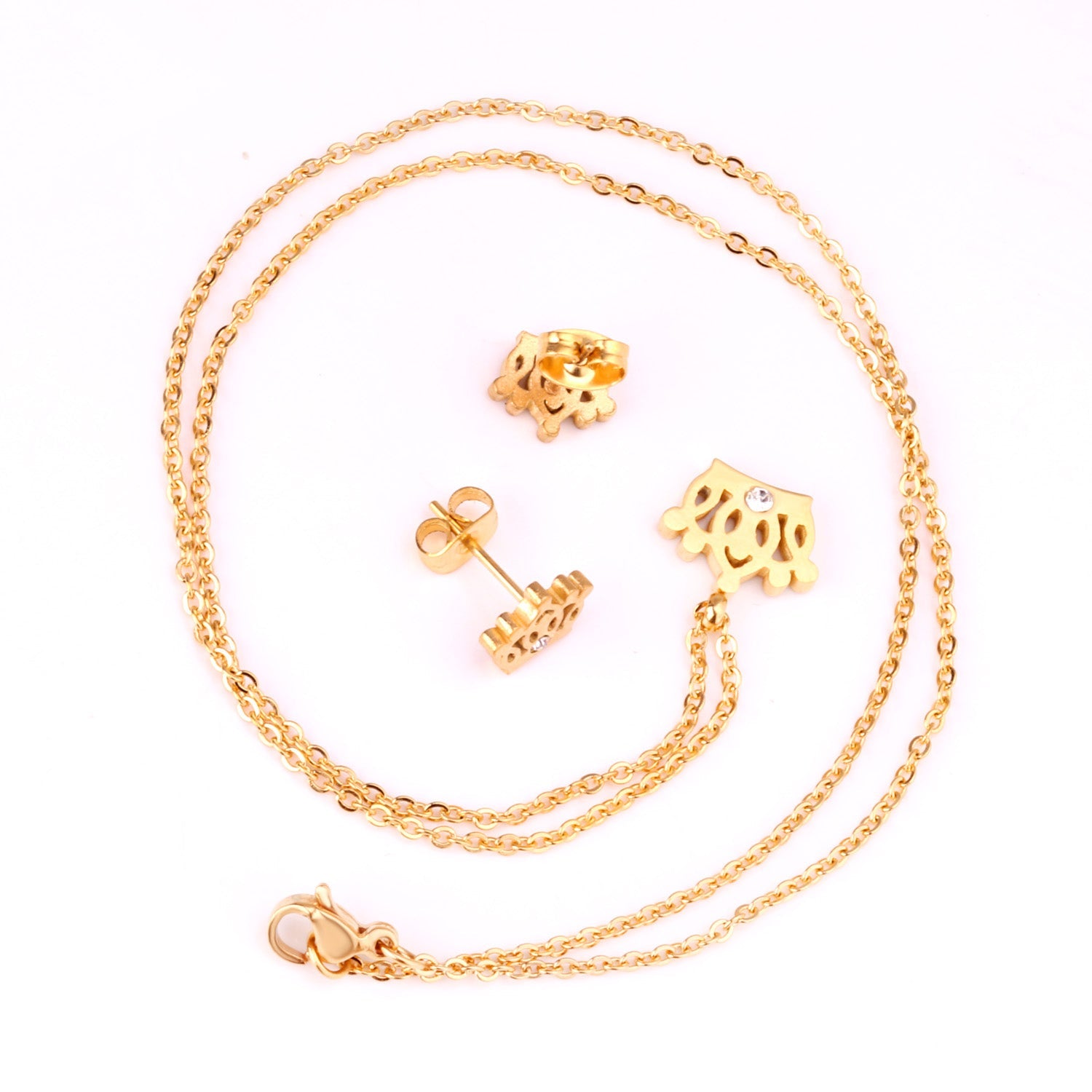 Gold/steel cut crown shape jewelry set with diamonds asonjewelry