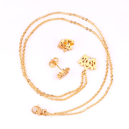 Gold/steel cut crown shape jewelry set with diamonds asonjewelry