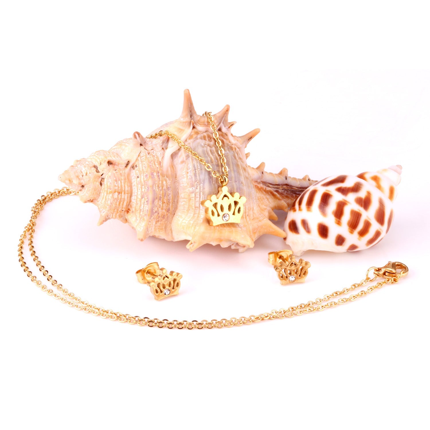 Gold/steel cut crown shape jewelry set with diamonds asonjewelry