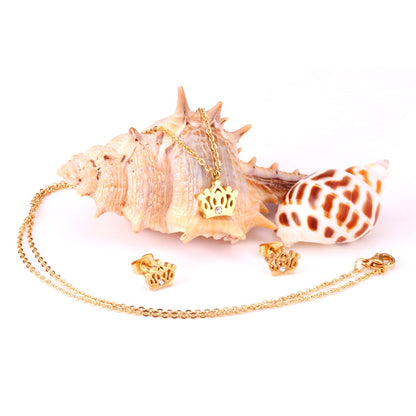 Gold/steel cut crown shape jewelry set with diamonds asonjewelry