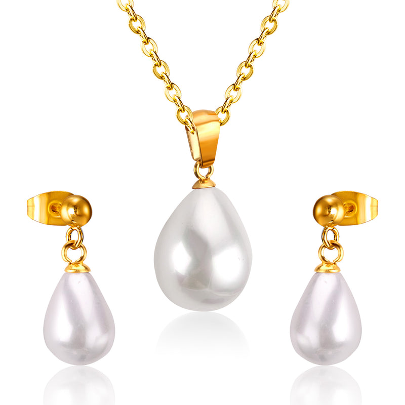 Steel/Gold White & Light Blue Shell Jewelry Set