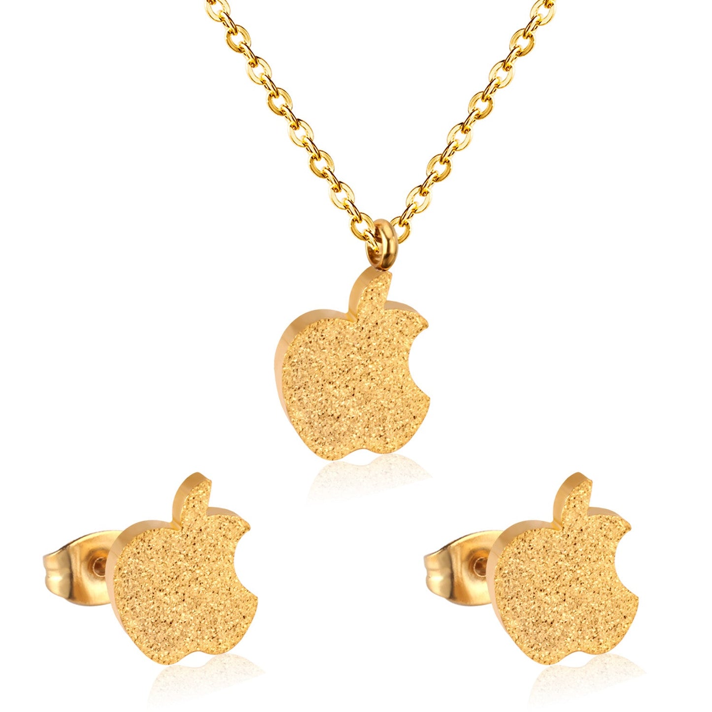 Gold/Steel Cut Apple Takes a Bite Frosted Set without Diamonds asonjewelry