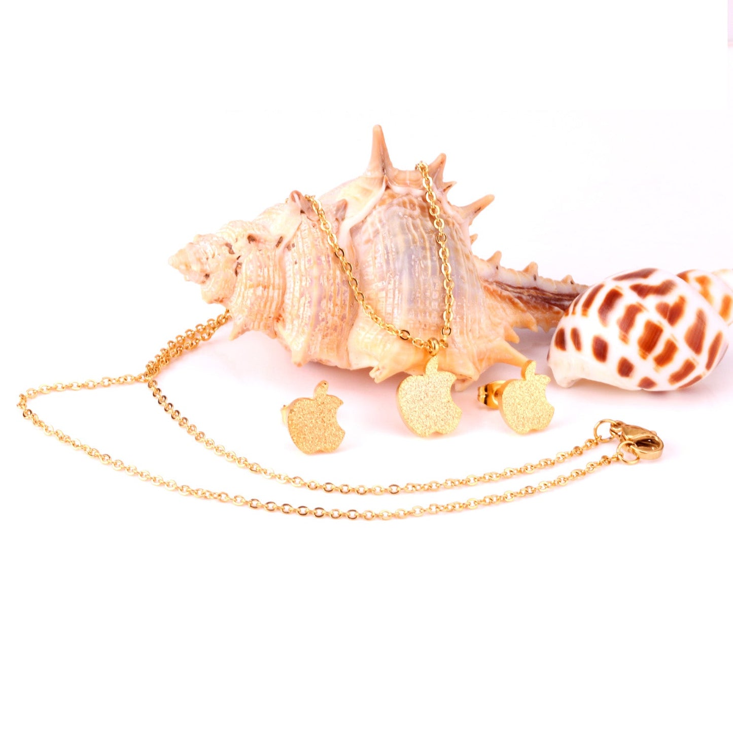 Gold/Steel Cut Apple Takes a Bite Frosted Set without Diamonds asonjewelry