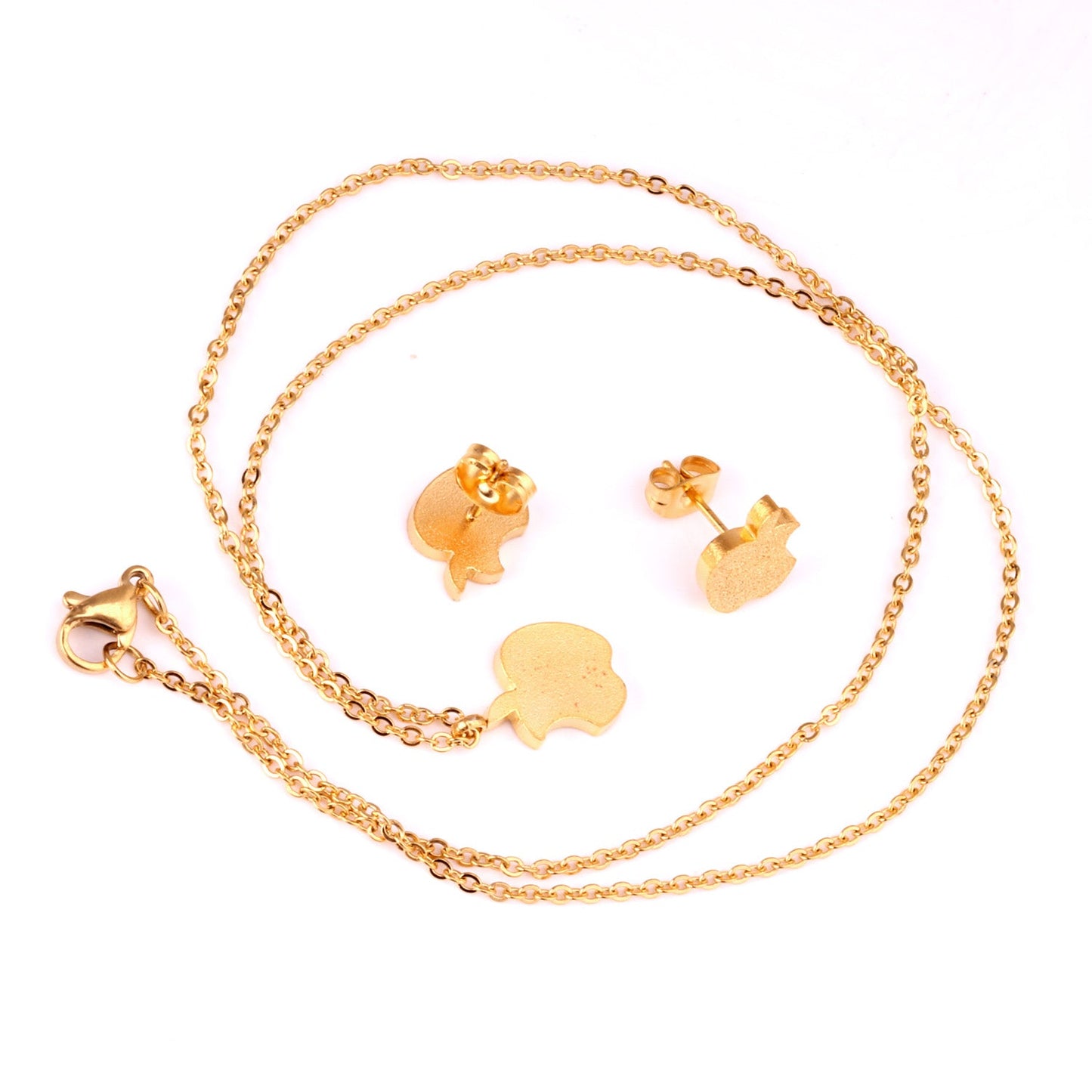 Gold/Steel Cut Apple Takes a Bite Frosted Set without Diamonds asonjewelry