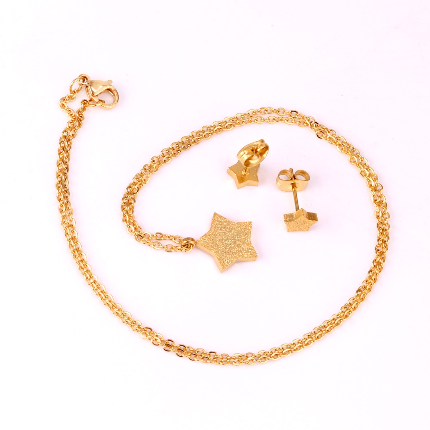 Steel/Gold Pentagram Cut and Frosted Jewelry Set without Diamonds asonjewelry