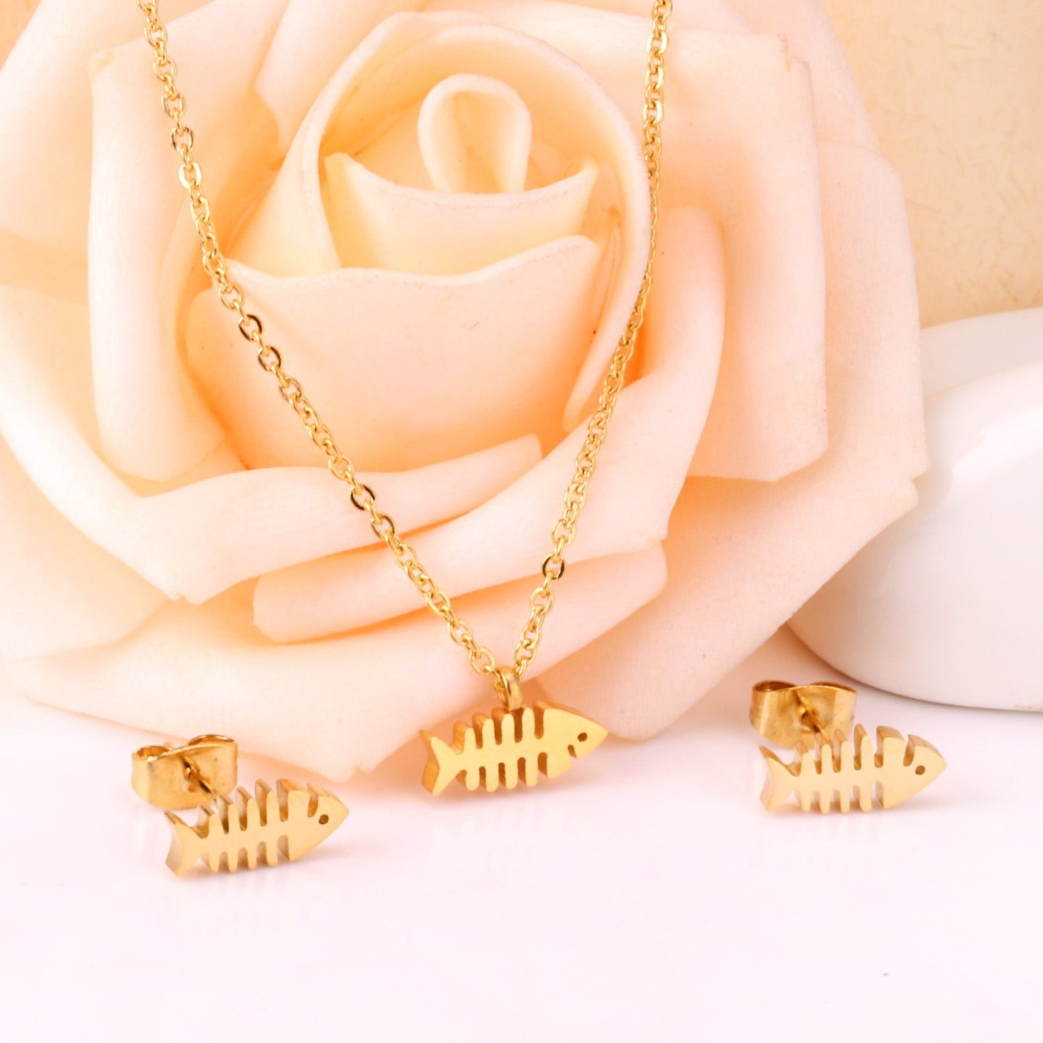 Steel/Gold Cut Smooth & Frosted Jewelry Set without Diamonds asonjewelry