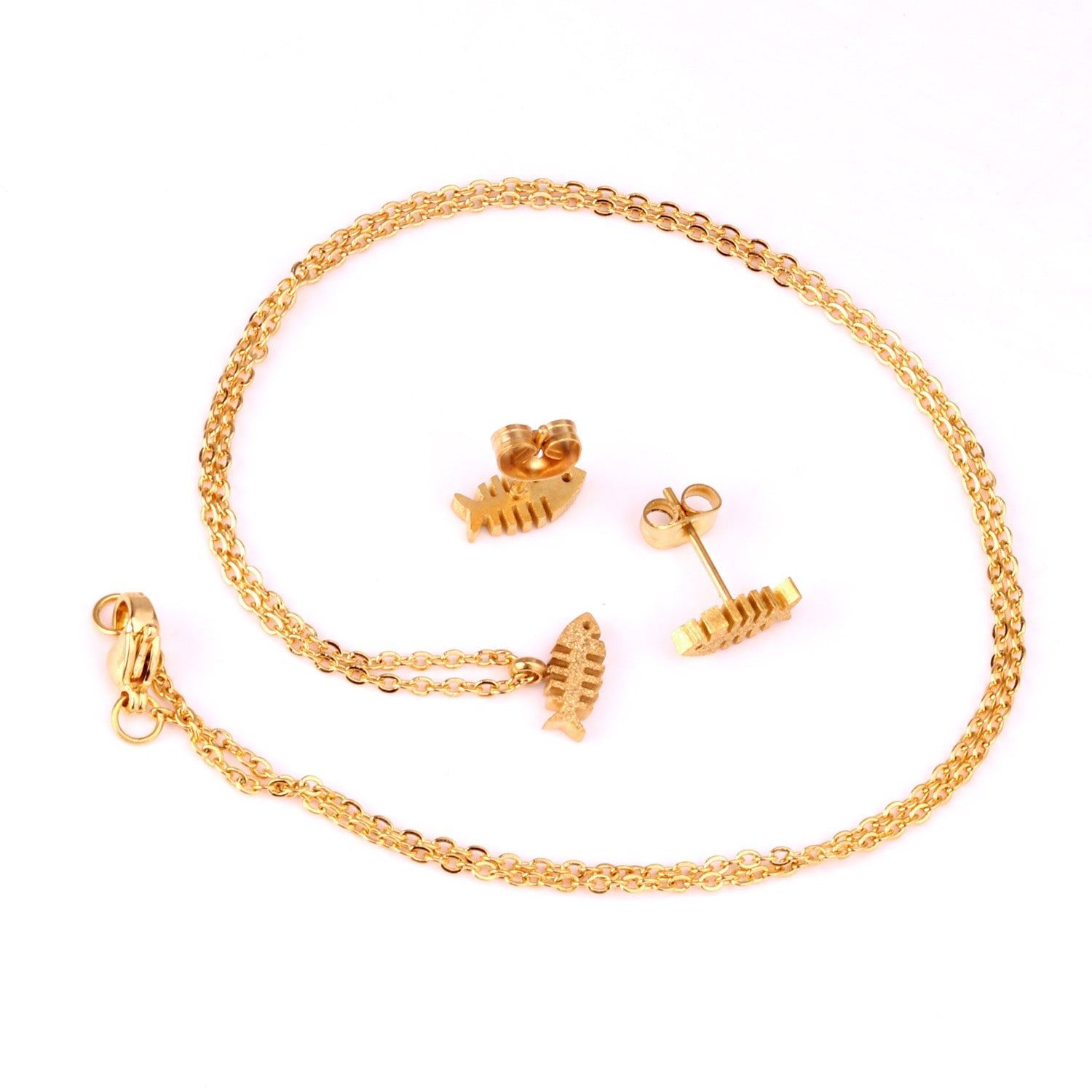 Steel/Gold Cut Smooth & Frosted Jewelry Set without Diamonds asonjewelry