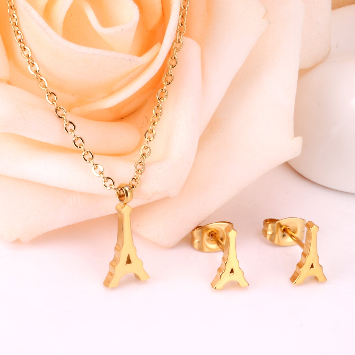 Steel/Gold Cut Smooth/Frosted Jewelry Set with/without Diamonds asonjewelry