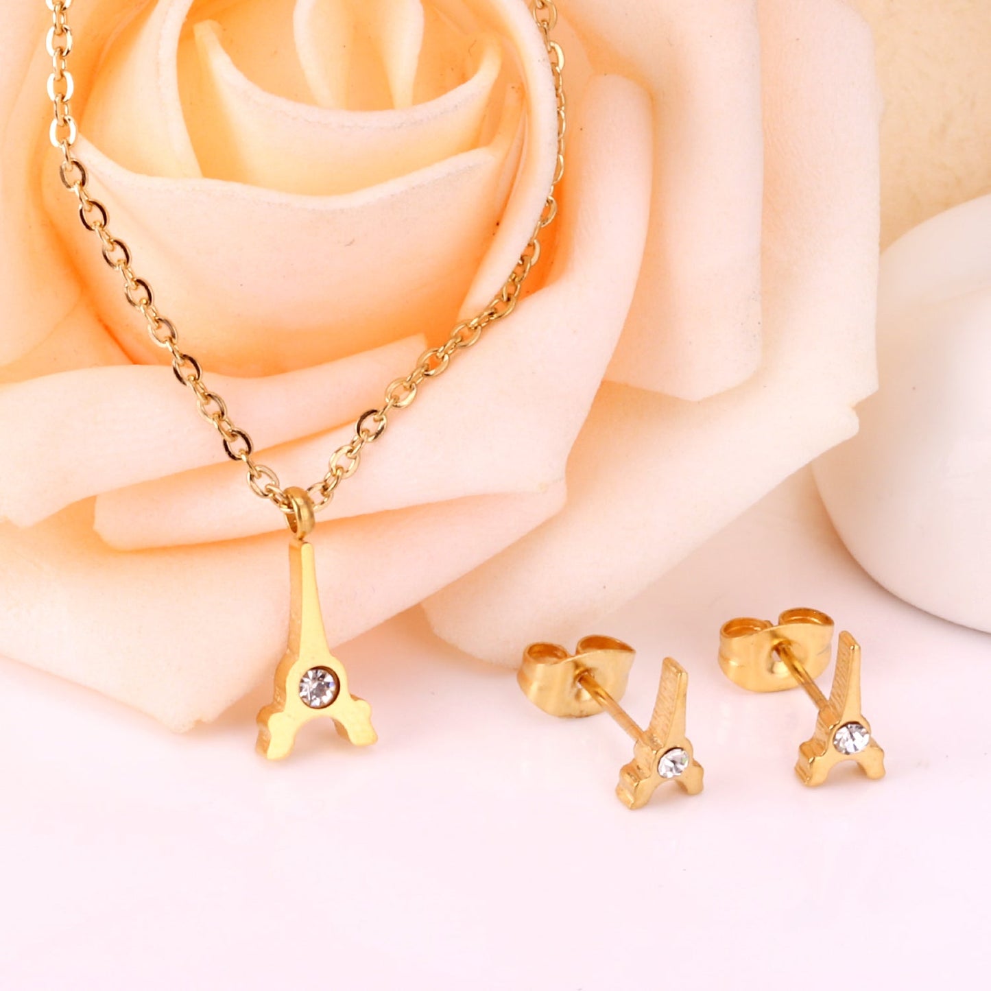 Steel/Gold Cut Smooth/Frosted Jewelry Set with/without Diamonds asonjewelry