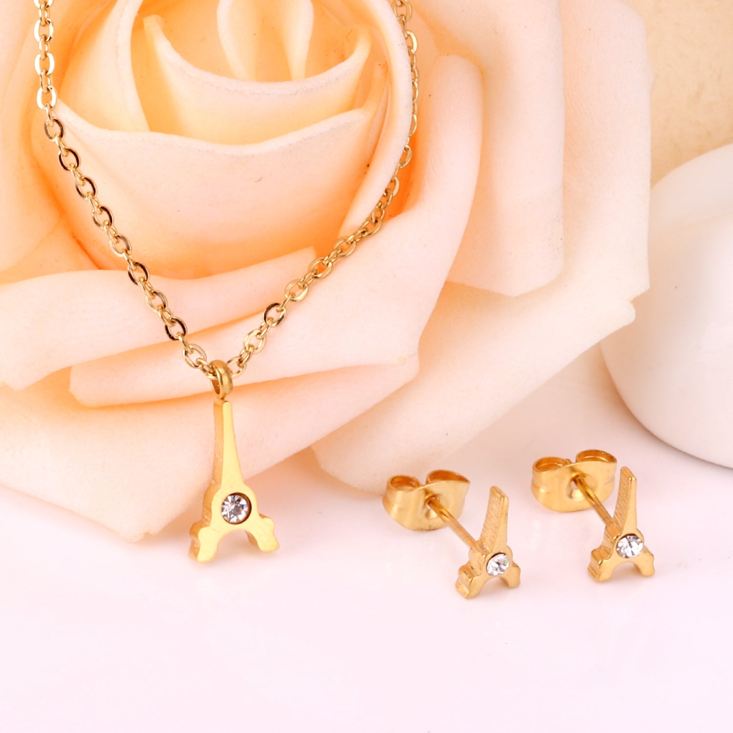 Steel/Gold Cut Smooth/Frosted Jewelry Set with/without Diamonds asonjewelry