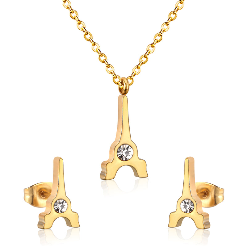 Steel/Gold Cut Smooth/Frosted Jewelry Set with/without Diamonds