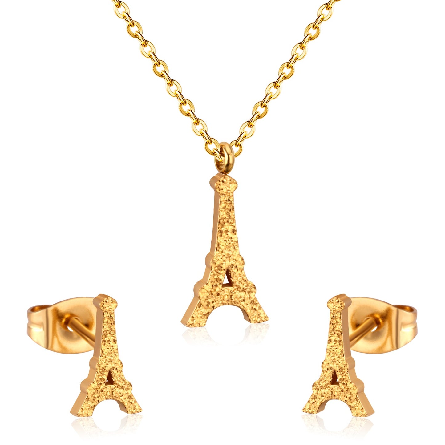 Steel/Gold Cut Smooth/Frosted Jewelry Set with/without Diamonds asonjewelry