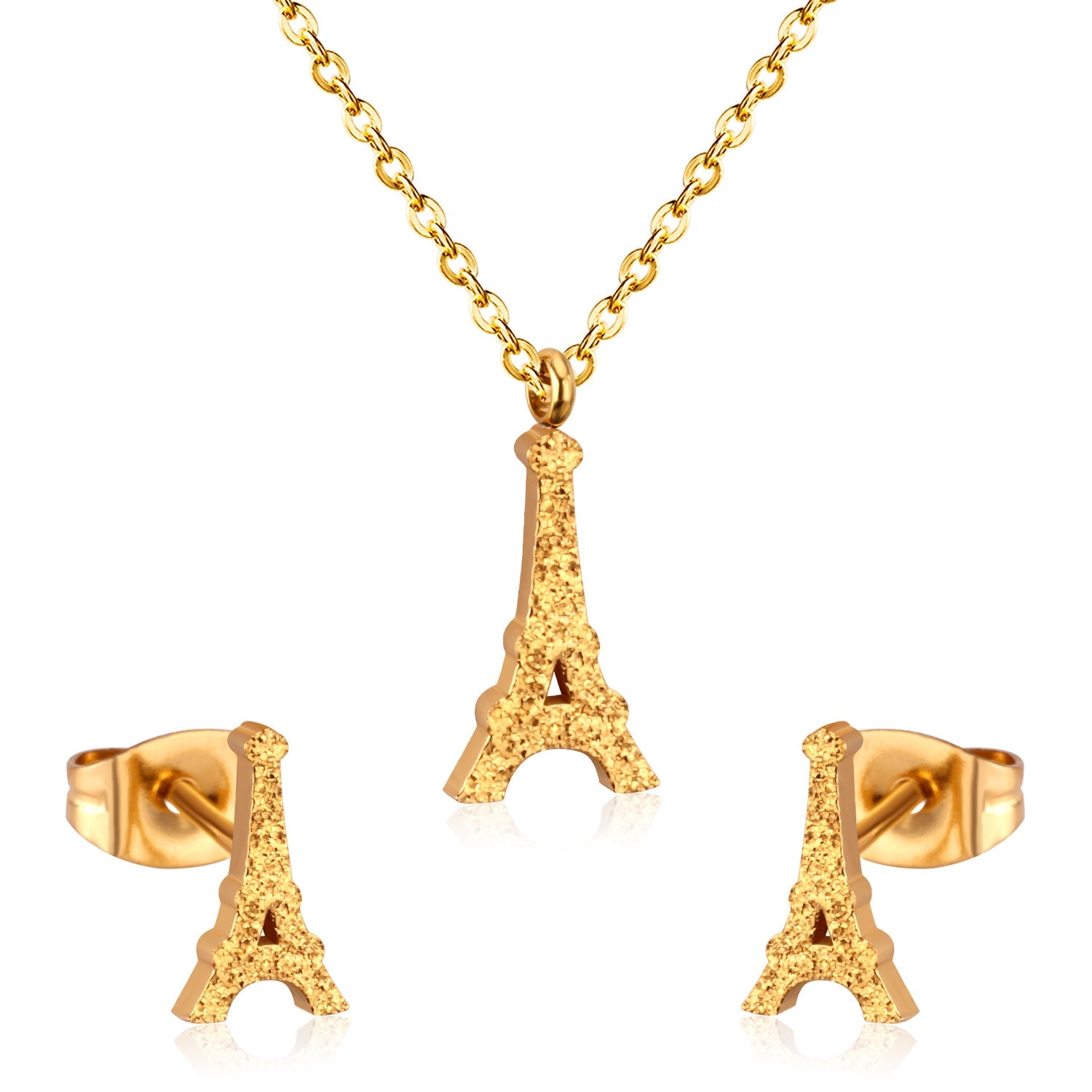 Steel/Gold Cut Smooth/Frosted Jewelry Set with/without Diamonds asonjewelry