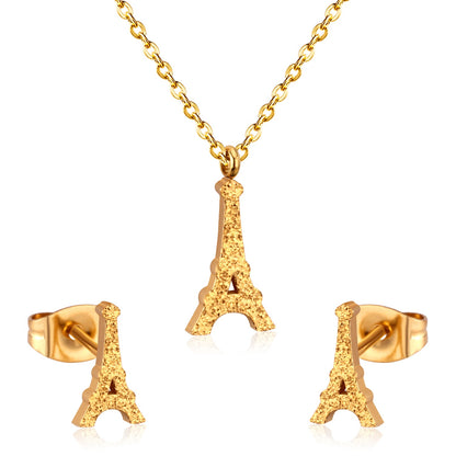 Steel/Gold Cut Smooth/Frosted Jewelry Set with/without Diamonds asonjewelry