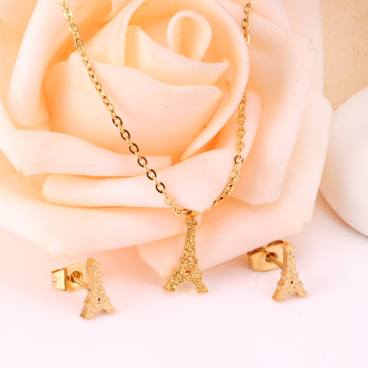 Steel/Gold Cut Smooth/Frosted Jewelry Set with/without Diamonds asonjewelry