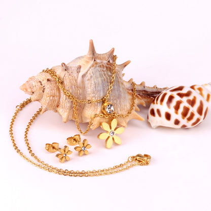 Gold/Steel Two-Chain Pendant Jewelry Set with Diamonds in the Shape of a Snowflake asonjewelry