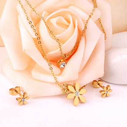 Gold/Steel Two-Chain Pendant Jewelry Set with Diamonds in the Shape of a Snowflake asonjewelry