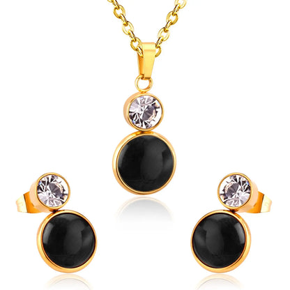 Crystal Opals Stainless Steel Necklaces Earrings Jewellery Sets Dubai Indian Wedding Jewelry Sets For Women Girls asonjewelry