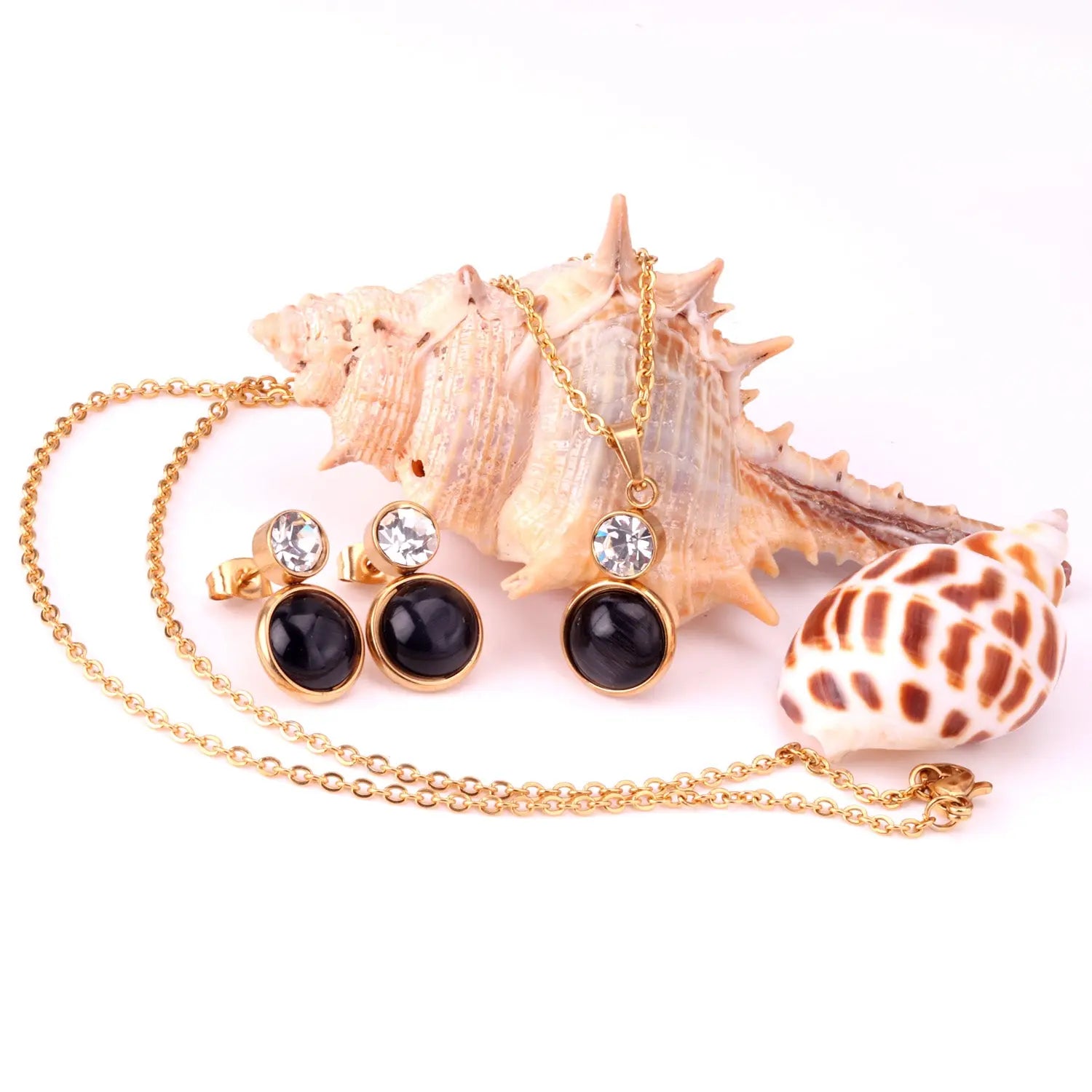 Crystal Opals Stainless Steel Necklaces Earrings Jewellery Sets Dubai Indian Wedding Jewelry Sets For Women Girls asonjewelry