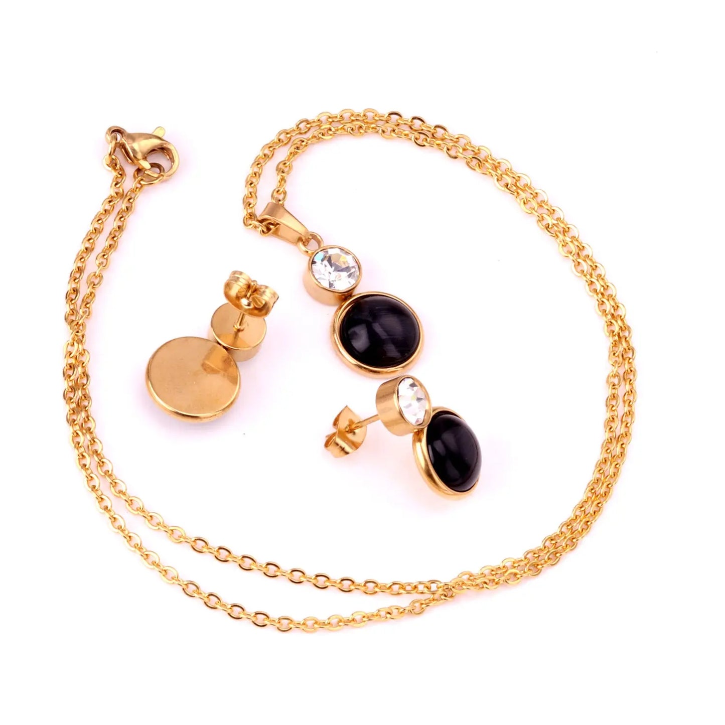 Crystal Opals Stainless Steel Necklaces Earrings Jewellery Sets Dubai Indian Wedding Jewelry Sets For Women Girls asonjewelry